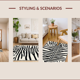 Ultra Soft Area Rug, Non Slip, Stain Resistant, Washable Area Rugs for Living Room, Bedroom, Ivory Black Zebra Print Hallway Runner Rug Non-Shedding(White)
