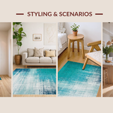 Ultra Soft Area Rug, Non Slip, Stain Resistant, Washable Area Rugs for Living Room, Bedroom, Distressed Blue Circle Rug: Soft, Washable Teal Area Rug(Blue)