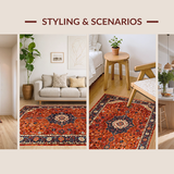 Ultra Soft Area Rug, Non Slip, Stain Resistant, Washable Area Rugs for Living Room, Bedroom, Rustic Traditional Floral Arrangement(Red)