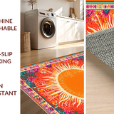 Ultra Soft Area Rug, Non Slip, Stain Resistant, Washable Area Rugs for Living Room, Bedroom, Playful Soft Round Sun Pattern(Orange)