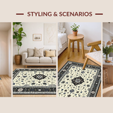 Ultra Soft Area Rug, Non Slip, Stain Resistant, Washable Area Rugs for Living Room, Bedroom, Rustic Neutral Tone Floral Pattern(White)