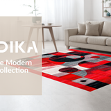 Ultra Soft Area Rug, Non Slip, Stain Resistant, Washable Area Rugs for Living Room, Bedroom, Vibrant Circular Geometric Artwork(Red)