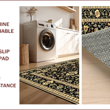 Ultra Soft Area Rug, Non Slip, Stain Resistant, Washable Area Rugs for Living Room, Bedroom, Timeless Botanical Tapestry Fusion(Black)