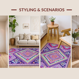 Ultra Soft Area Rug, Non Slip, Stain Resistant, Washable Area Rugs for Living Room, Bedroom, Lavish Diamond Trellis Visual Appeal(Purple)