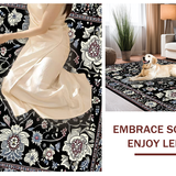 Ultra Soft Area Rug, Non Slip, Stain Resistant, Washable Area Rugs for Living Room, Bedroom, Rustic Textured Floral Composition(Black)