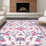 Ultra Soft Area Rug, Non Slip, Stain Resistant, Washable Area Rugs for Living Room, Bedroom, Elegant Low-Pile Floral Delight(White)