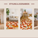 Ultra Soft Area Rug, Non Slip, Stain Resistant, Washable Area Rugs for Living Room, Bedroom, Retro Vibrant Abstract Composition(Orange)