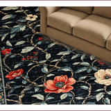 Ultra Soft Area Rug, Non Slip, Stain Resistant, Washable Area Rugs for Living Room, Bedroom, Chic Rustic Floral Accents(Black)