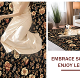 Ultra Soft Area Rug, Non Slip, Stain Resistant, Washable Area Rugs for Living Room, Bedroom, Luxurious Abstract Floral Fusion(Black)