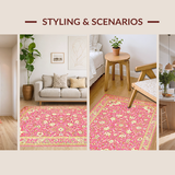 Ultra Soft Area Rug, Non Slip, Stain Resistant, Washable Area Rugs for Living Room, Bedroom, Rustic Ethnic Pattern Composition(Pink)