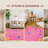 Ultra Soft Area Rug, Non Slip, Stain Resistant, Washable Area Rugs for Living Room, Bedroom, Whimsical Educational Creature Composition(Pink)