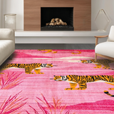 Ultra Soft Area Rug, Non Slip, Stain Resistant, Washable Area Rugs for Living Room, Bedroom, Contemporary Wildlife Illustrative Design(Pink)