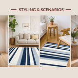 Ultra Soft Area Rug, Non Slip, Stain Resistant, Washable Area Rugs for Living Room, Bedroom, Warm Beachy Striped Elegance(Blue)