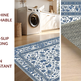 Ultra Soft Area Rug, Non Slip, Stain Resistant, Washable Area Rugs for Living Room, Bedroom, Artistic Light Grey Scroll Elements(Blue)