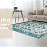 Ultra Soft Area Rug, Non Slip, Stain Resistant, Washable Area Rugs for Living Room, Bedroom, Modern Eclectic Botanical Harmony(Blue)