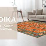 Ultra Soft Area Rug, Non Slip, Stain Resistant, Washable Area Rugs for Living Room, Bedroom, Contemporary Distressed Linear Art(Orange)