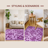 Ultra Soft Area Rug, Non Slip, Stain Resistant, Washable Area Rugs for Living Room, Bedroom, Enchanting Floral Embrace Design(Purple)