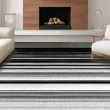 Ultra Soft Area Rug, Non Slip, Stain Resistant, Washable Area Rugs for Living Room, Bedroom, Striped Welcome Rug with Modern Bands, Bold Contrast Lines, Flat Weave Pattern(Black)