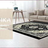 Ultra Soft Area Rug, Non Slip, Stain Resistant, Washable Area Rugs for Living Room, Bedroom, Oriental Distressed Black Ivory Living Room Rug(Black)
