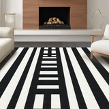 Ultra Soft Area Rug, Non Slip, Stain Resistant, Washable Area Rugs for Living Room, Bedroom, Striped Modern Rug, Black White Design(Black)