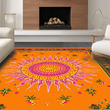 Ultra Soft Area Rug, Non Slip, Stain Resistant, Washable Area Rugs for Living Room, Bedroom, Sunny Whimsical Circular Composition(Orange)