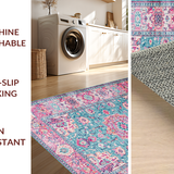 Ultra Soft Area Rug, Non Slip, Stain Resistant, Washable Area Rugs for Living Room, Bedroom, Artful Colorful Medallion Pattern(Blue)