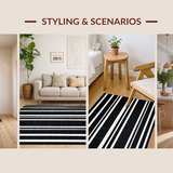 Ultra Soft Area Rug, Non Slip, Stain Resistant, Washable Area Rugs for Living Room, Bedroom, Bold Striped Accent Carpet with Modern Flair(Black)