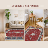 Ultra Soft Area Rug, Non Slip, Stain Resistant, Washable Area Rugs for Living Room, Bedroom, Timeless Cozy Damask Aesthetic(Red)