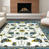 Ultra Soft Area Rug, Non Slip, Stain Resistant, Washable Area Rugs for Living Room, Bedroom, Rustic Floral Patterned Elegance(White)