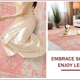 Ultra Soft Area Rug, Non Slip, Stain Resistant, Washable Area Rugs for Living Room, Bedroom, Soft Retro Botanical Motif(Pink)