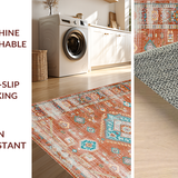 Ultra Soft Area Rug, Non Slip, Stain Resistant, Washable Area Rugs for Living Room, Bedroom, Stylish Minimalist Diamond Motif(Orange)