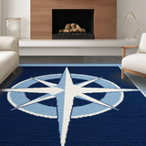 Ultra Soft Area Rug, Non Slip, Stain Resistant, Washable Area Rugs for Living Room, Bedroom, Serene Blue Tones with Compass(Blue)