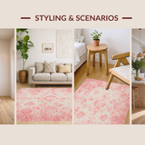 Ultra Soft Area Rug, Non Slip, Stain Resistant, Washable Area Rugs for Living Room, Bedroom, Vintage Chic Tiled Arrangement(Pink)