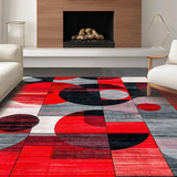 Ultra Soft Area Rug, Non Slip, Stain Resistant, Washable Area Rugs for Living Room, Bedroom, Vibrant Circular Geometric Artwork(Red)