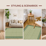 Ultra Soft Area Rug, Non Slip, Stain Resistant, Washable Area Rugs for Living Room, Bedroom, Rustic Vintage Striped Elegance(Green)