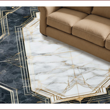 Ultra Soft Area Rug, Non Slip, Stain Resistant, Washable Area Rugs for Living Room, Bedroom, Chic Geometric Gold Accents Style(White)