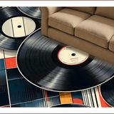 Ultra Soft Area Rug, Non Slip, Stain Resistant, Washable Area Rugs for Living Room, Bedroom, Retro Vinyl Record Music Room Non Slip Rug(Black)