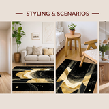Ultra Soft Area Rug, Non Slip, Stain Resistant, Washable Area Rugs for Living Room, Bedroom, Sleek Contemporary Gold Accented Lines(Black)