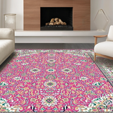 Ultra Soft Area Rug, Non Slip, Stain Resistant, Washable Area Rugs for Living Room, Bedroom, Soft Colorful Medallion Theme(Pink)