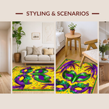 Ultra Soft Area Rug, Non Slip, Stain Resistant, Washable Area Rugs for Living Room, Bedroom, Contemporary Mardi Gras Flair(Yellow)