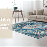 Ultra Soft Area Rug, Non Slip, Stain Resistant, Washable Area Rugs for Living Room, Bedroom, Elegant Retro Floral Composition(Blue)