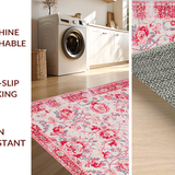 Ultra Soft Area Rug, Non Slip, Stain Resistant, Washable Area Rugs for Living Room, Bedroom, Elegant Vintage Petal Pattern(Pink)
