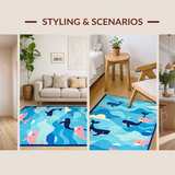 Ultra Soft Area Rug, Non Slip, Stain Resistant, Washable Area Rugs for Living Room, Bedroom, Lively Coastal Escape Imagery(Blue)