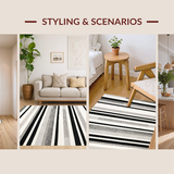 Ultra Soft Area Rug, Non Slip, Stain Resistant, Washable Area Rugs for Living Room, Bedroom, Contemporary Black and White Horizontal Striped Area Rug for Trendy Homes(Black)