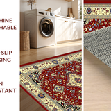 Ultra Soft Area Rug, Non Slip, Stain Resistant, Washable Area Rugs for Living Room, Bedroom, Intricate Vintage Damask Style(Red)