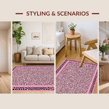 Ultra Soft Area Rug, Non Slip, Stain Resistant, Washable Area Rugs for Living Room, Bedroom, Feminine Fluffy Leopard Charm(Pink)