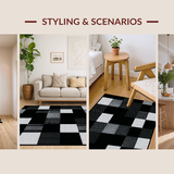 Ultra Soft Area Rug, Non Slip, Stain Resistant, Washable Area Rugs for Living Room, Bedroom, Rustic Monochrome Checkered Aesthetic(Gray)