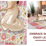 Ultra Soft Area Rug, Non Slip, Stain Resistant, Washable Area Rugs for Living Room, Bedroom, Soft Yellow Petal Accents(White)