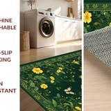 Ultra Soft Area Rug, Non Slip, Stain Resistant, Washable Area Rugs for Living Room, Bedroom, Charming Low-Pile Floral Artwork(Green)