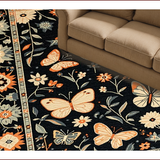 Ultra Soft Area Rug, Non Slip, Stain Resistant, Washable Area Rugs for Living Room, Bedroom, Artful Nature-Inspired Butterfly Motif(Black)
